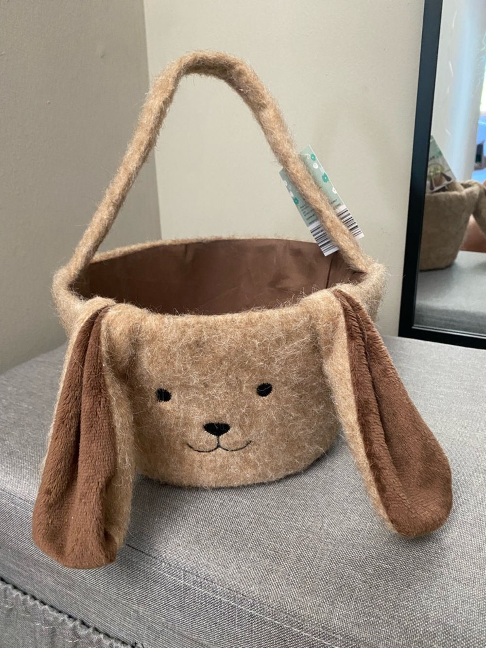 Kirkton House Faux Plush Bunny Ear Kids Basket - Brown